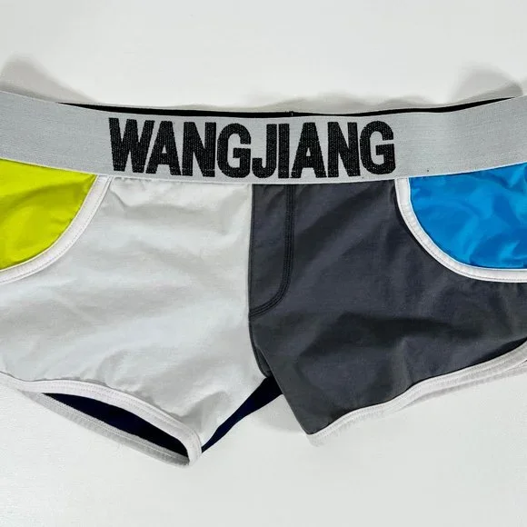 Wang Jiang Color Block Square Cut Trunk Briefs Blue Red & Green Mens Size Medium - Picture 2 of 6